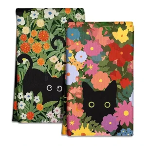 Digital Printing Polyester Floral Cat Kitchen Towels 45x65cm Cute Cat Dish Towels Hand Dishcloths