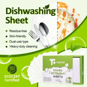 Dishwasher Detergent Sheet Disposable Plant-Based Dishwashing Soap Eco-Friendly Fully Biodegradable Green Tea Scent 1 Pack 60