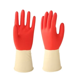 Dishwashing rubber Bi color Gloves red and white Latex Household Glove Cleaning Gloves