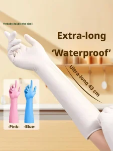 Disposable Nitrile Gloves 10pcs Long Cuff Waterproof Non slip Durable Kitchen Dishwashing Household Gloves Latex Free for Women