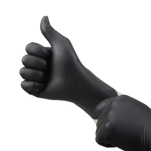 Disposable Nitrile Gloves Anti Slip Flexible Tear Resistant Screen Cosmetic Hand Black 7mil Thick Knit Wrist 26cm Length