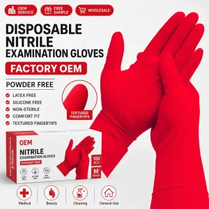 Disposable Nitrile Gloves Red Powder Free Examination Gloves OEM Latex Free Silicone Free Non Sterile