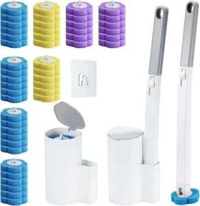 Disposable PP Toilet Brush Set with Plunger and Sponge Hand Style Handle Box Packing Bring Your Own Cleaning Liquid