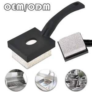 Double Clean Pumice Stone BBQ Cleaning Brush with PP Handle Replaceable Head Durable & Lightweight 10” Black Bristle