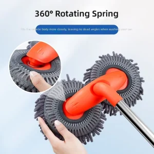 Double Head Rotating Car Wash Brush Telescopic Stainless Steel Pole Chenille Microfiber Mop Soft Exterior Cleaning Tool