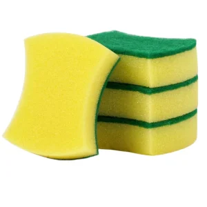 Double Side 10*8*3cm Green Yellow Multi Purpose High Absorption Waist Shape Sponge Dishwashing Scouring Pad Sponges