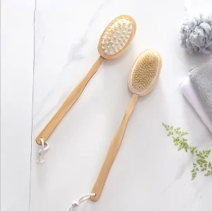 Double Sided Bath Cleaning Brush with Long Wooden Handle