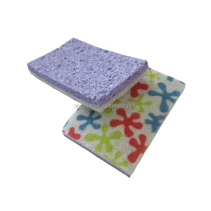 Double Sided Cellulose Sponge with Scouring Pad Custom Shape Eco Friendly for Multi Purpose Kitchen Cleaning