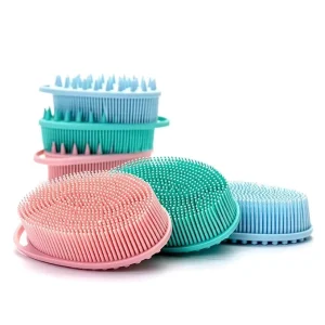 Double Sided Eco Friendly Durable Soft Silicone 2 in 1 Body Scrubber and Shampoo Brush for Shower Use