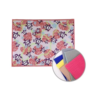 Double Sided Printed Kitchen Dish Drying Mat Microfiber Absorbent Waffle Countertop Drying Pad