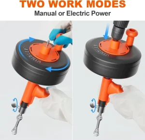 Drain Snake 25ft Flexible Steel Drain Auger With Drill Adapter Plumbing Unblocking Hand Auger Manual or Powered for Shower