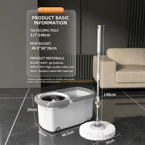 Dual Drive Hands Free Turbo Centrifugal Dehydration System Easy Wring Wet and Dry Automatic Wringer Bucket Floor Clean Spin Mop