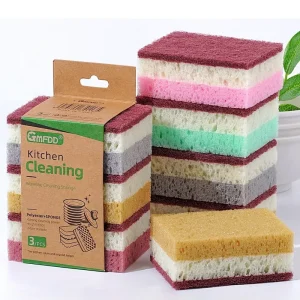 Dual Sided Non Scratch Scouring Pad Porous Sponge for Kitchen Strong Absorption for Pots Pans Sink Cleaning