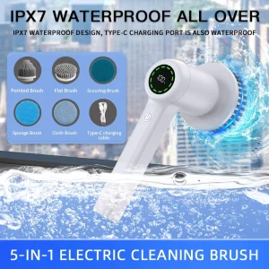 Dual Speed Electric for Cleaning Brush Nylon Bristles ABS Handle 5 Replaceable Heads Waterproof for Dish