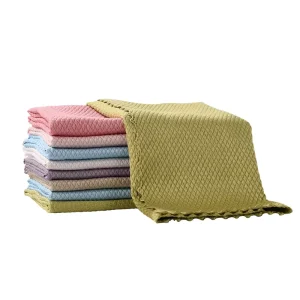 Durable 280gsm Microfiber Diamond Fishscale Design Quick Drying Water Absorbent Cleaning Cloth for Kitchen Dish Glass Car Wash