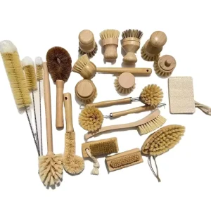 Durable Eco-Friendly Bamboo Kitchen Scrubber Brush with Wood Handle Dishwashing Cleaning Brushes