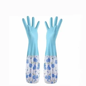 Durable Long Cuff Waterproof Latex Gloves Smooth Texture Household Kitchen Dishwashing Touchscreen Function