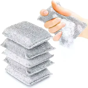 Durable Microfiber Silver Sponge Scouring Pad Multi Purpose Non Scratch Dishwashing Tool