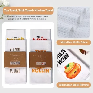 EM Factory Super Absorbent Quick Dry Kitchen Towel Set Custom Printing Tea Towels Microfiber Waffle Towels for Kitchen