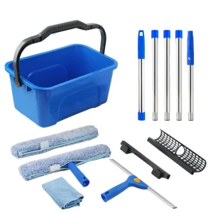 ESD 12L Bucket with Plastic Squeegee Window Washer and Microfiber Cloth Telescopic Handle Window Cleaning Tools Set