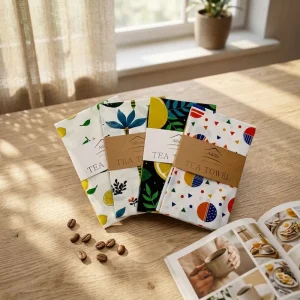 Eco Friendly 100% Cotton Waffle Floral Kitchen Towel & Dish Cloth Hypoallergenic Absorbent for Home Use