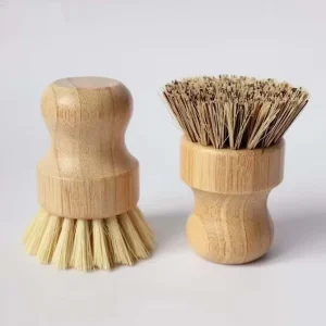 Eco Friendly Bamboo Palm Sisal Bristles Round Mini Scrub Brush Pot Brush Mushroom Brush