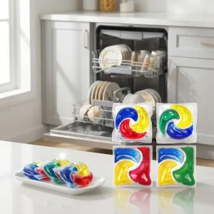 Eco Friendly Biodegradable Dishwasher Tablets Gel Powerball Remove Dried Food Stains 24h Cleaning Dishwashing Pods