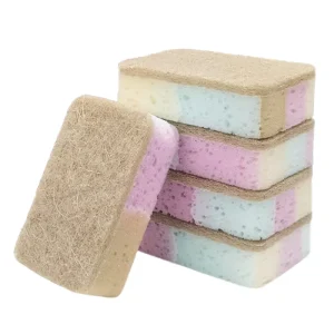 Eco Friendly Biodegradable Natural Sisal Pulp Cotton Cellulose Heavy Duty High Absorption Compostable Sponge Scouring Pad