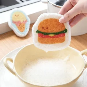 Eco Friendly Cartoon Printing Wood Pulp Kitchen Scrub Sponge Dish Cleaning Clothing Water Absorption Strong Sponge