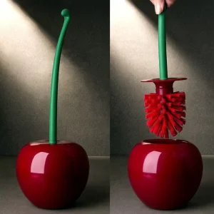 Eco Friendly Cherry Bathroom Cleaning Brushes Set with Long Handle PP Bristle Plastic Brush Holder