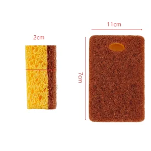 Eco Friendly Double Layer Coconut Coir Wood Pulp Sponge 11x7x2cm Hanging Scouring Pad for Household Cleaning
