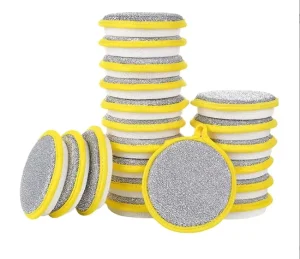 Eco Friendly Double Sided Dish Towel Nylon Mesh Cotton Scouring Pad with Wash Brush PU Sponge for Pot Bowl Cleaning
