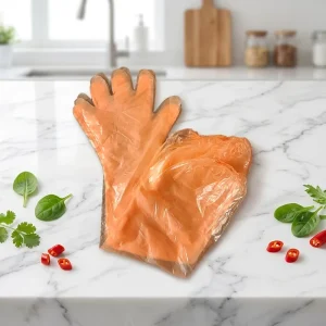 Eco Friendly Heat Resistant Flexible Food Medium Thickness Waterproof Disposable PE Gloves Polyester Outer Kitchen Handling