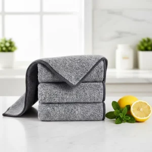 Eco Friendly Kitchen Towels Thickened Woven Microfiber Dish Cloths Oil Resistant Non Scratch Washable Durable