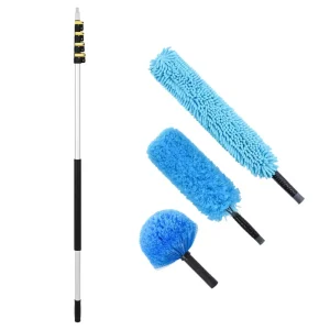 Eco Friendly Metal Home Care Tools with 24ft Aluminum Telescopic Pole Microfiber Cleaning Brush Set