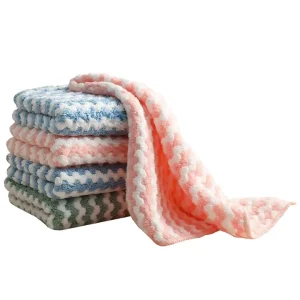 Eco-Friendly Tea Towel Color Stripes Kitchen Cleaning Quick Dry Dish Washing Home Appliance Absorbent Microfiber Coral