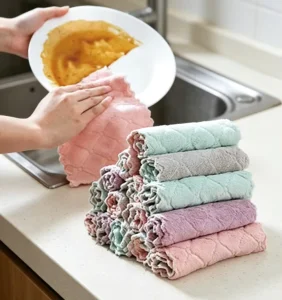 Eco Friendly Water Absorbent Fleece Dishcloth Thickened Kitchen Towels Cleaning Cloth Kitchen Tool 13*20cm