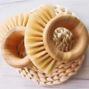 Eco Friendly Wood Round Pot Brush Kitchen Cleaning Brush Annular Handle Sisal Dish Washing Brushes