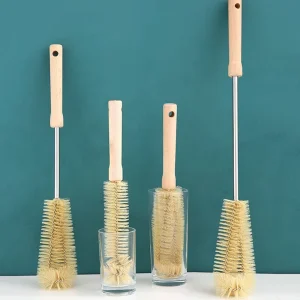 Eco-friendly Beech Wood Sisal Bottle Brush with Wooden Bamboo Long Handle Cup Cleaning Scrubber