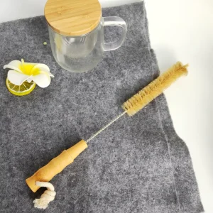 Eco friendly Kitchen Bamboo Long Handle Bristles Glass Thermos Scrub Water Bottle Cleaning Brush