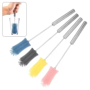 Eco friendly Silicone Baby Water Bottle Cleaning Brushes with Long Stainless Steel Handle Durable Convenient Washing Accessory