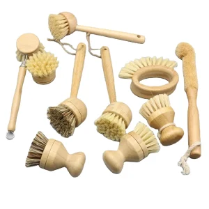 Eco friendly Wood Dish Brush With Natural Wooden Vegan Sisal Bristle for Kitchen Pot Plate Bottle Cleaning Nylon Scrubber