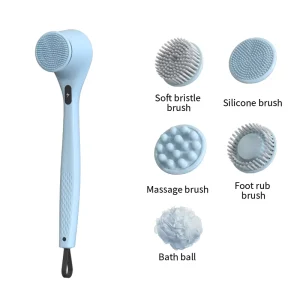 Electric Body Shower Brush for Back Brush Anti scratch Silicon Scrubber Spin Rotating Waterproof Brush Head with Bristle free