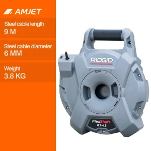 Electric Drain Cleaner with 9 meter Flexible Shaft and Steel Cable for Clearing Blockages in Kitchens