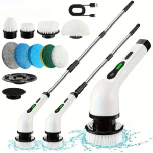 Electric Spin Scrubber 9 in 1 Cordless Voice Prompt Cleaning Brush Power Shower for Bathroom Tub Tile Floor Kitchen Window
