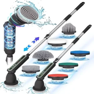 Electric Spin Scrubber Cleaning Brush Rechargeable 8 in 1 with Adjustable Long Handle