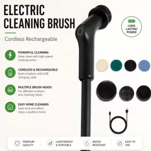 Electric Spin Scrubber Telescopic Handle Replaceable Brush Heads Cordless Electric Cleaning Brush