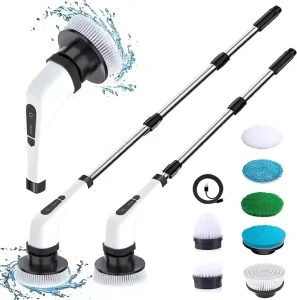 Electric Spin Scrubber Waterproof Bathroom 360 Cordless Cleaner Brush with Long Handle, 7 Heads Replacement for Tub Shower