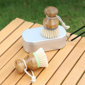 Ergonomic Palm Scrubber with Handle for Kitchen Cleaning Hand Washable Full Circle Bubble Up Bamboo Dish Brush