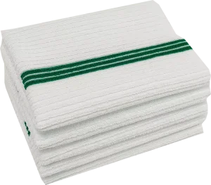 Esun Household Cleaning Products White Microfiber Kitchen Dish Towels with Green Stripe Woven Technics for Home Use